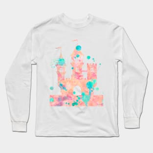 Princess Castle Watercolor Painting Pink Turquoise Long Sleeve T-Shirt